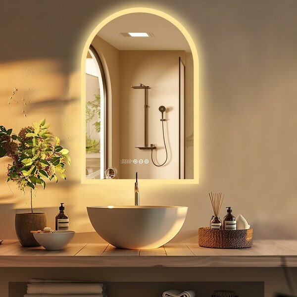 Bathroom mirror with lights and clock discount