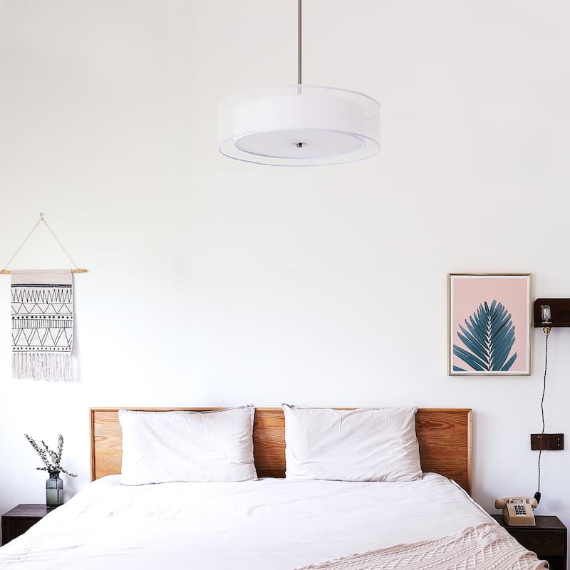 CO-Z 3-Light Antique Bronze Double Drum Pendant Chandelier - Brushed Nickle