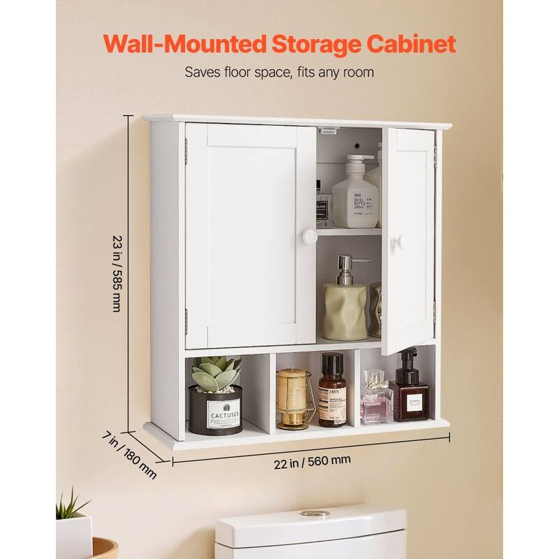 White Wall Mounted Bathroom Storage Cabinet with 3 Adjustable Shelves for Bottles and Toiletries - 22” x 7” x 23”