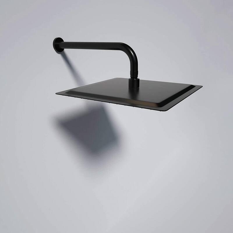 Shower Arm 16" Black Shower Arm Solid Brass Extension Arm, G1/2" Pipe NPT Standard Shower Head Extender with Flange Cover