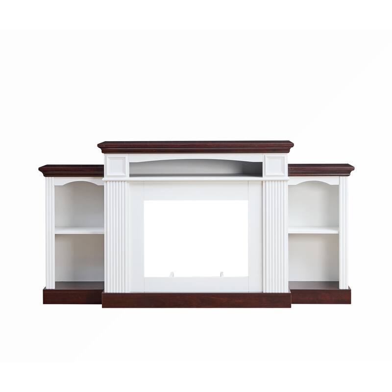 Farmhouse Style Fireplace TV Stand, for 70-inch TV with Electric Fireplace Rack and 4 Shelves, for Living Room or Bedroom - White