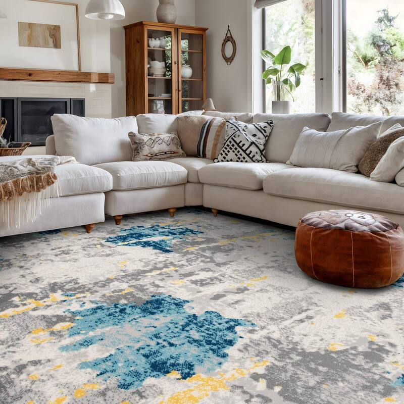 Porch & Den Tanoak Distressed Abstract Pattern Area Rug - 5' x 7' - Cream - Runner