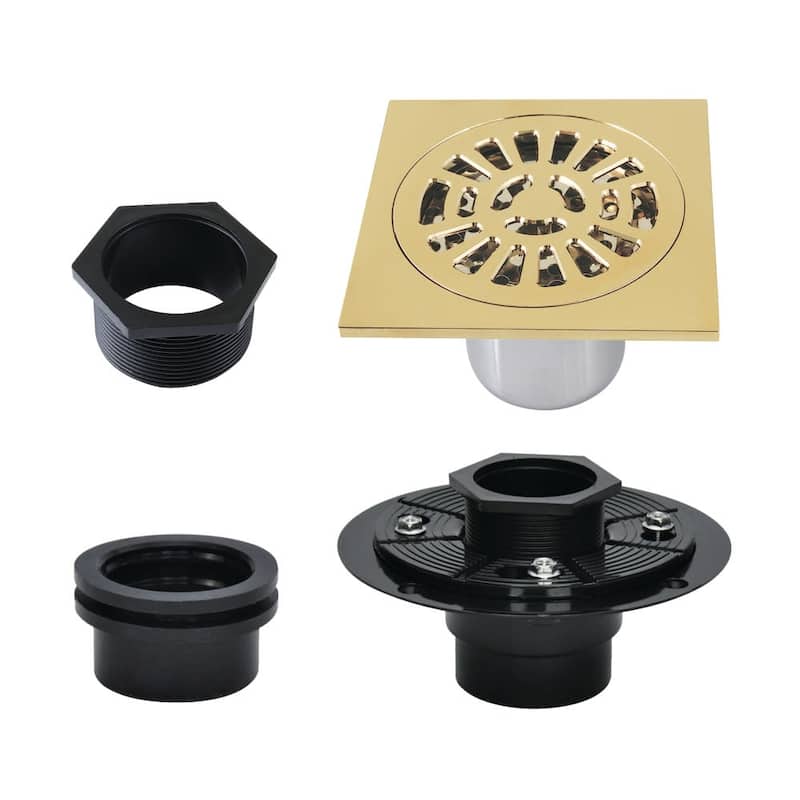 Kingston Brass BSFK4267 Watercourse 3-15/16" Square Shower Drain - Polished Brass