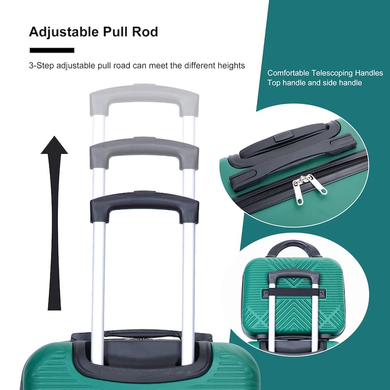 4-Piece, Luggage Sets, Lightweight Luggage with 360 ° Aircraft Wheels and Adjustable Handle, for Boarding Travel, Dark Green
