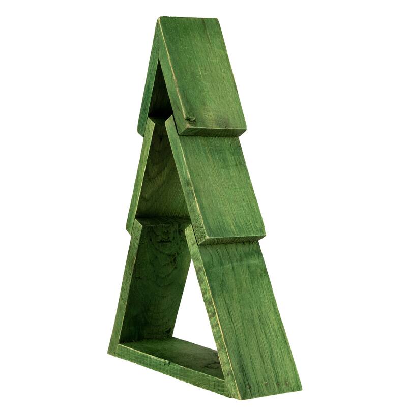9.5" Green Geometric Wooden Christmas Tree Tabletop Display