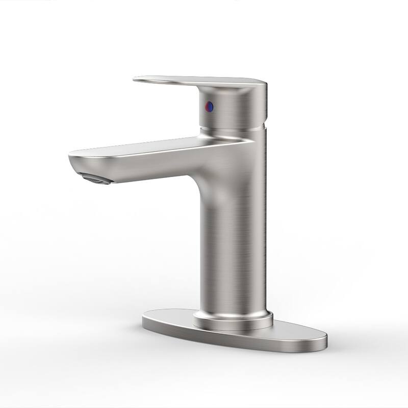 Brushed Nickel Single Handle Bathroom Faucet with Deck Plate - 6.37" x 1.96" x 6.41" - Brushed-Nickel