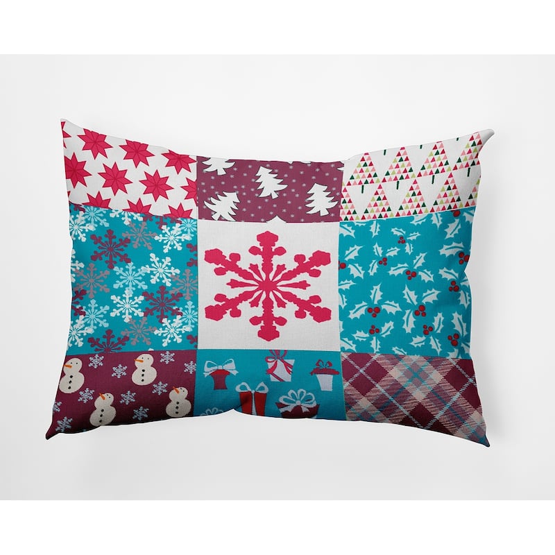 Quilted Christmas Indoor/Outdoor Throw Pillow - 14" x 20" - Turquoise