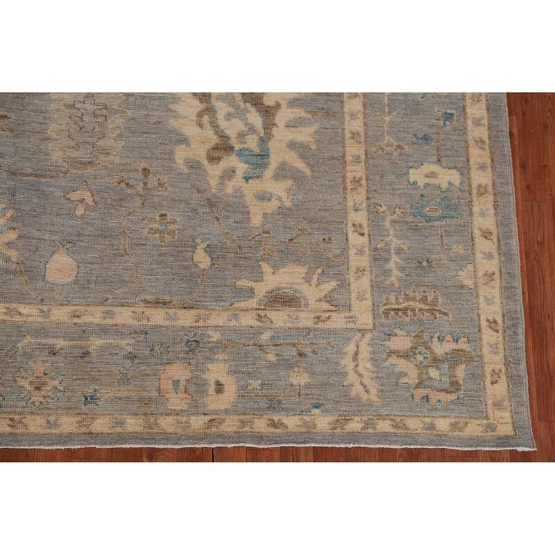 Hand Knotted Oriental 100% Wool Carpet Transitional All-Over Navy Blue & Blues Oushak Area Rug - 12' 2'' X 9' 3''