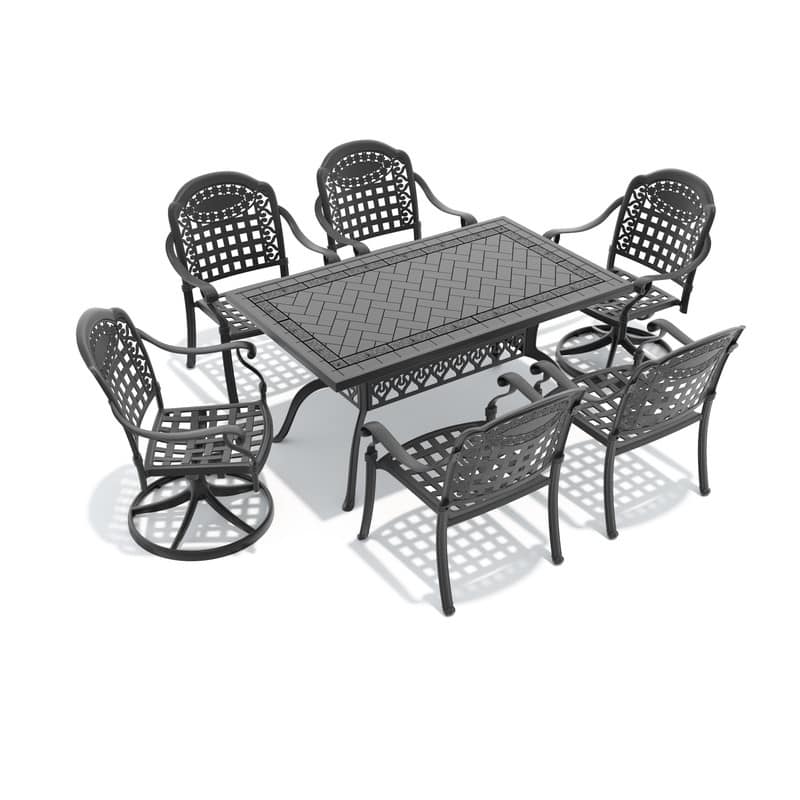 7-Piece Outdoor Dining Set with 1 Table and 6 Chairs, All-Weather Aluminum Outdoor Patio Sets
