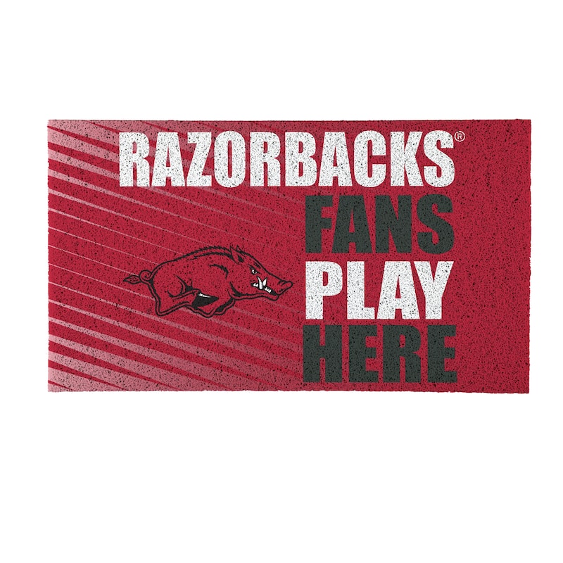 28 in. x 16 in. University of Arkansas "Fans Play Here" PVC Door Mat