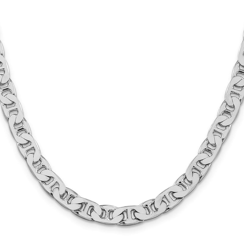 Curata 925 Sterling Silver Rhodium 6.5mm Flat Mariner Anchor Chain Necklace for Men