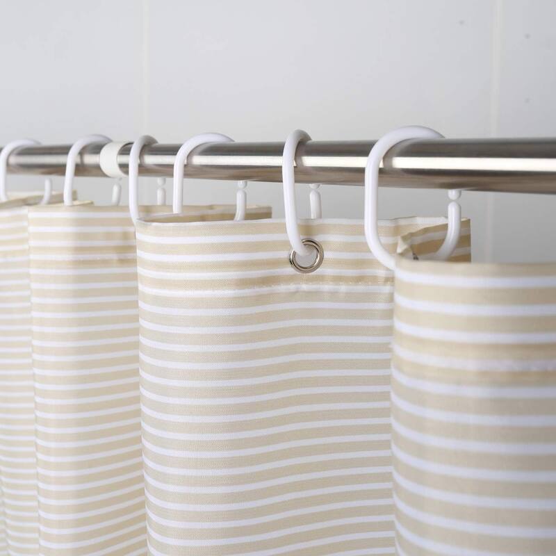 Gold Brown White Stripes Fabric Shower Curtain, 36" W×72" H Inch