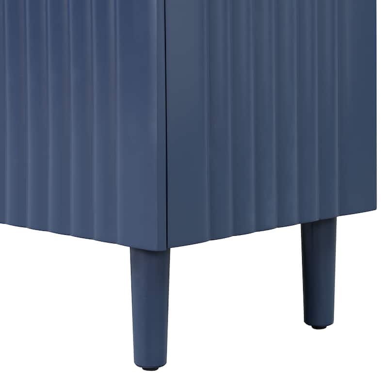 Rubber Wood 4 Door Sideboard with Wavy Pattern Doors and Cylindrical Legs, Storage Cabinet with Metal Door Handle