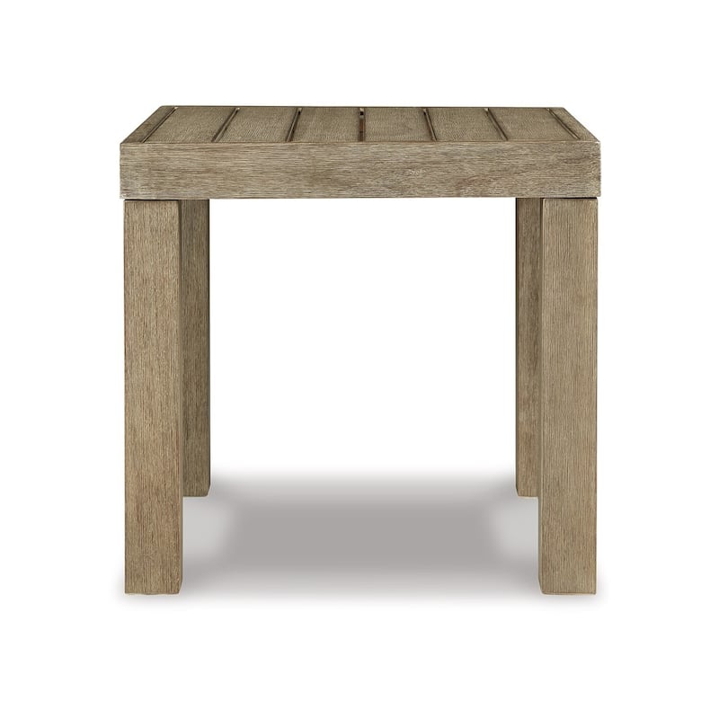 22 in. Natural Brown Square Wood End Table with Slatted Design