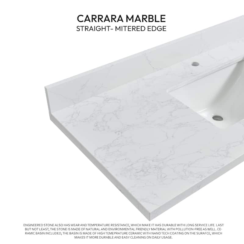 Malaga Composite Stone Vanity Top with White Rectangular Sink