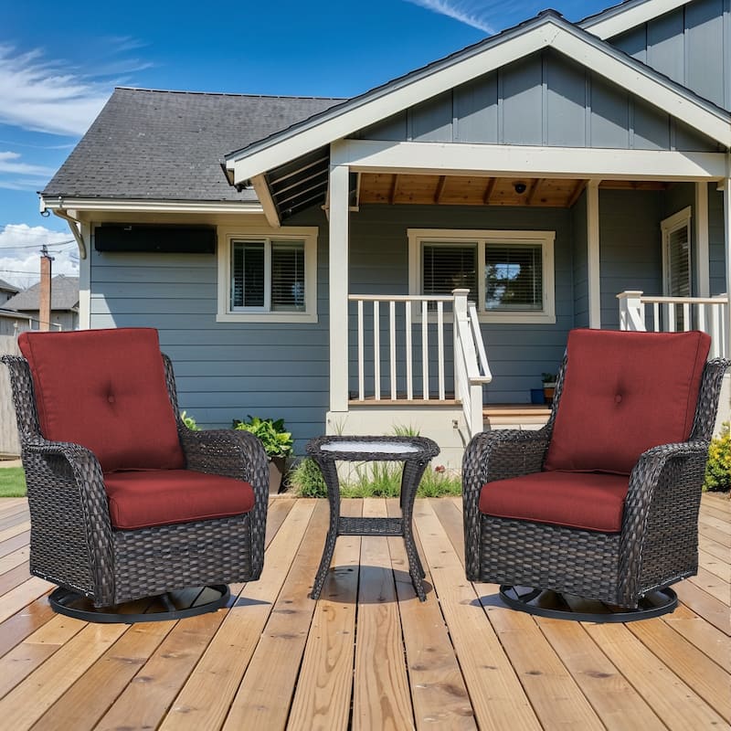 Outdoor Swivel Rocker Patio Chairs with Table Set of 2 - Borwn - Red