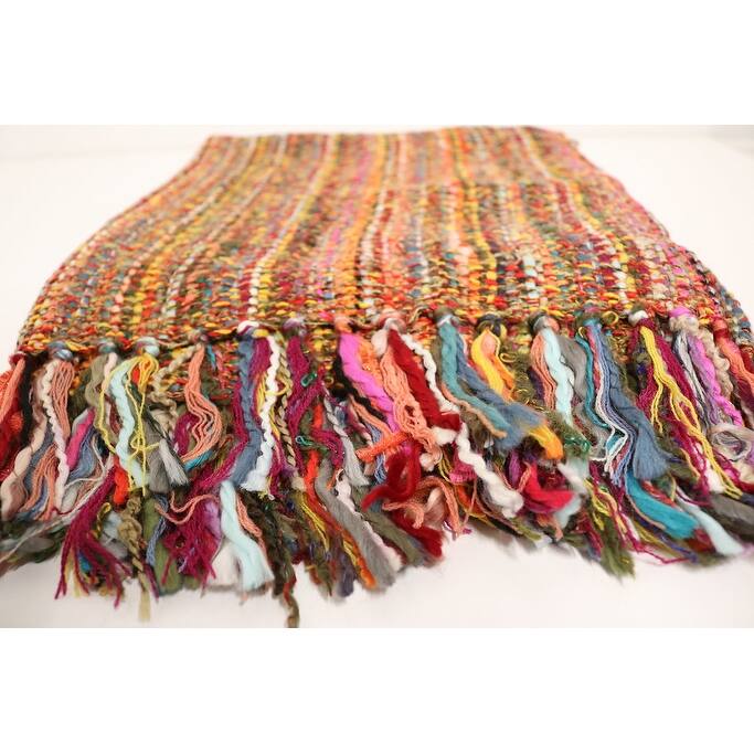 Home&Manor Handcrafted Wool & Cotton Throw Blanket Fiesta Loom