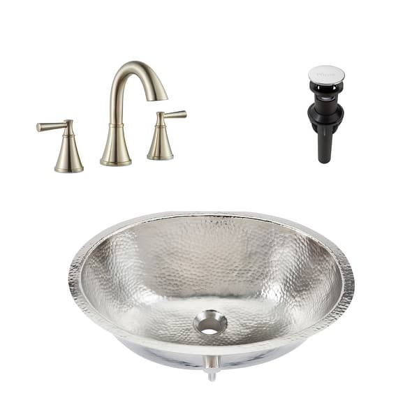 slide 2 of 9, Freud Nickel 19" Oval Undermount Bath Sink with Cantara Faucet Kit