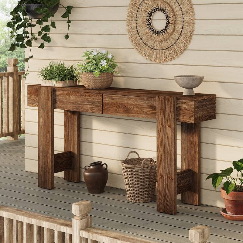 63" Long Solid Wood Console Table, Entryway Table with 2 Drawers, Sofa Table for Entrance, Hallway, Living Room