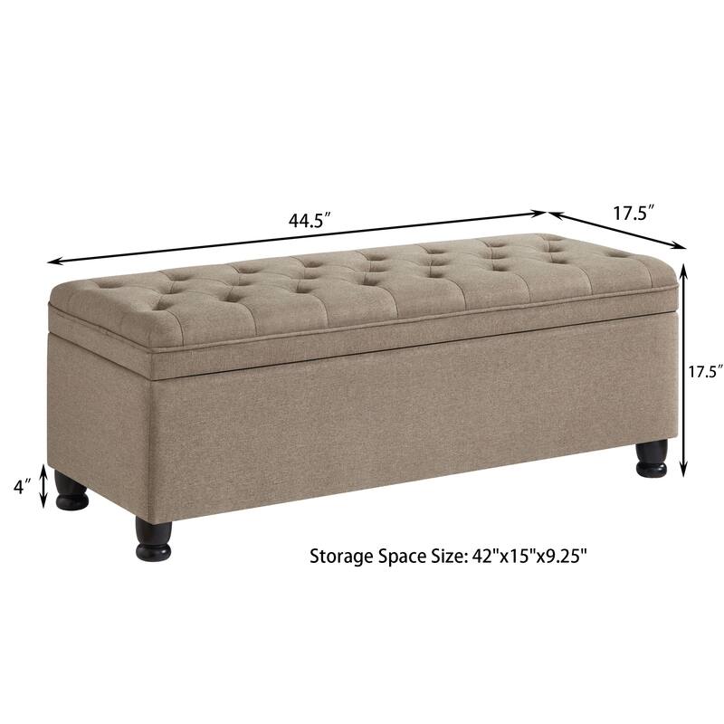 Bedroom End of Bed Bench with Spindle Wood Legs, Upholstered Decorative Stool Elegant Storage Bench with Flipping Lid