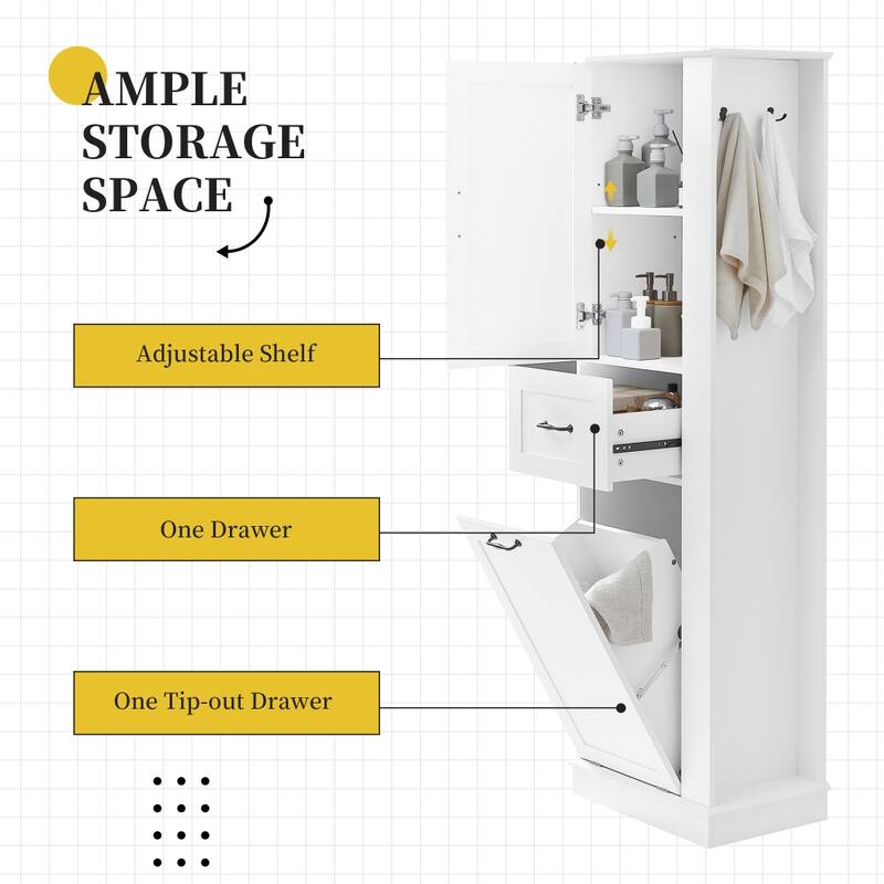 67.8 in.H Modern Tall Storage Cabinet with Tilt-Out Compartment and Adjustable Shelves for Bathroom and Home Organization