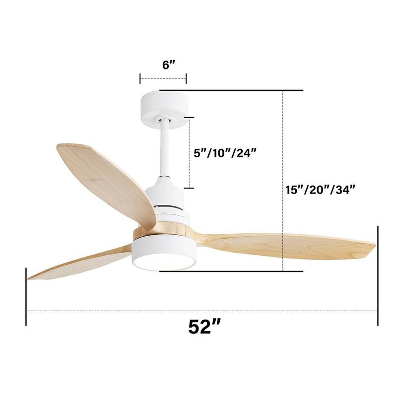 52" Remote Control Wooden Blade Ceiling Fan with 3 Colors adjustable LED