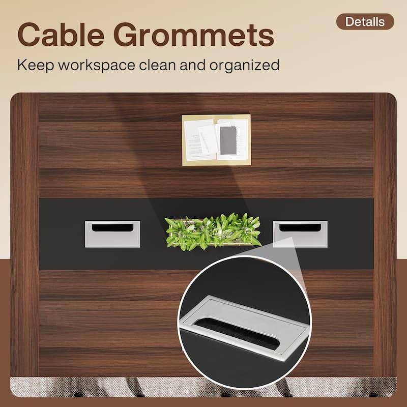 8FT Large Farmhouse Conference Table with Cable Management