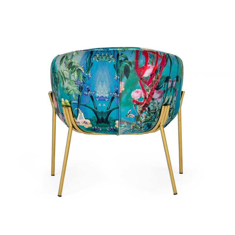 Modrest Falco Contemporary Floral Velvet and Gold Accent Chair