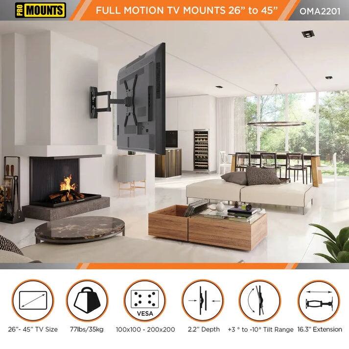 ProMounts Full Motion TV Wall Mount for 26 to 45 Inch TVs
