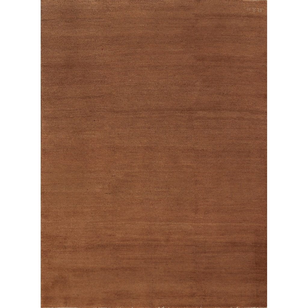 Brown Gabbeh Modern Area Rug Hand-Knotted Wool Carpet - 4'11" x 6'6"