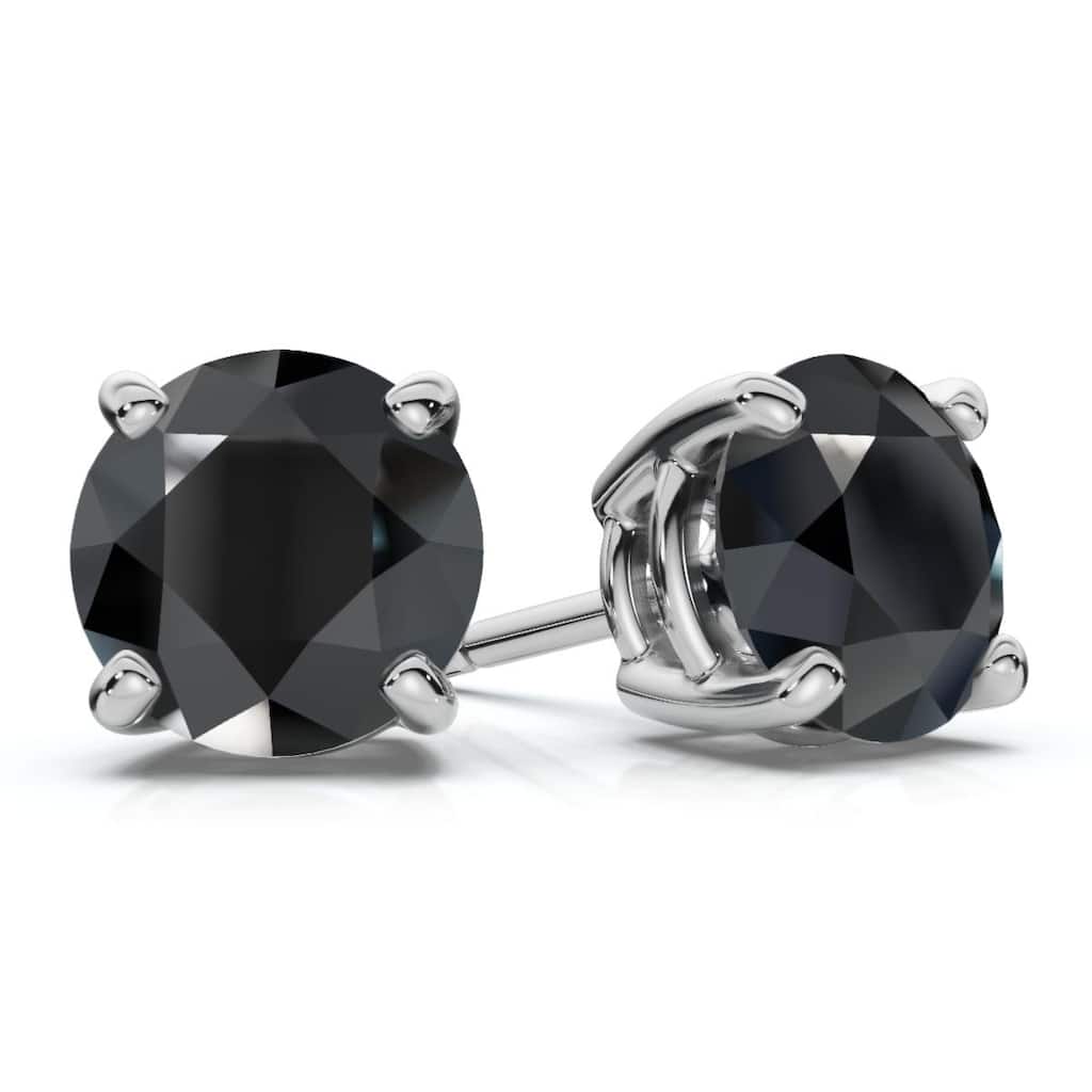 Bliss Diamond 1 1/2 ct White Gold Round Black Diamond Stud Earrings