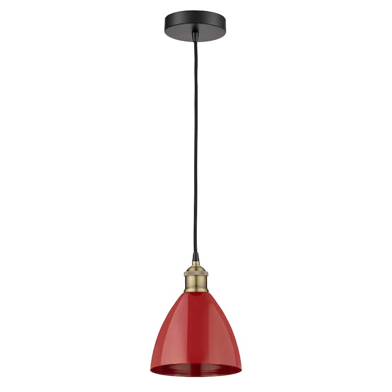 Innovations Lighting Plymouth Dome - 1 Light 8" Cord Hung Mini Pendant - Black Antique Brass/Red