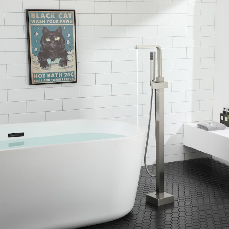 Freestanding Bathtub Faucet, Floor Mount Bathtub Filler with Handheld Shower