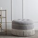 preview thumbnail 40 of 90, Yolanda Performance Fabric 25" Tufted Round Footstool Ottoman with Rope Fringe Light Gray Polyester