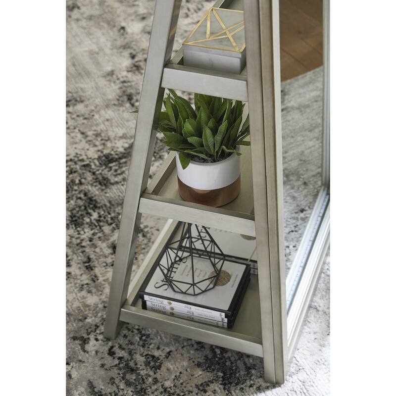 Signature Design by Ashley Evesen Gray Floor Standing Mirror with Storage - 28" W x 1.7" D x 66" H