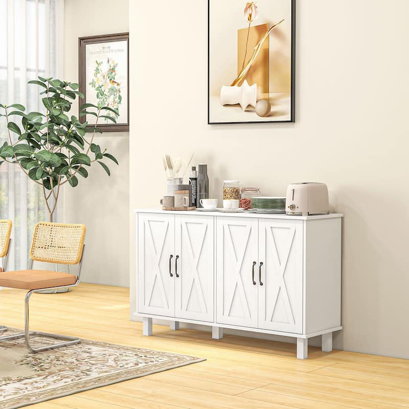 Buffet Sideboard with 4 Barn Doors and 2 Adjustable Shelves