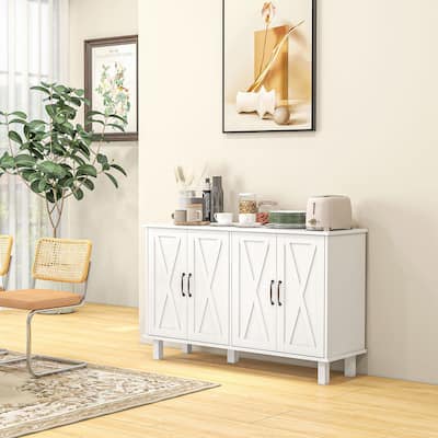 Buffet Sideboard with 4 Barn Doors and 2 Adjustable Shelves
