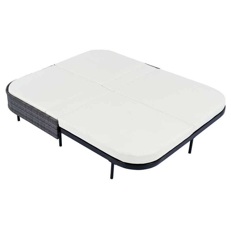 Outdoor Patio Iron Frame Double Daybed Sunbed with 5-Position Adjustable Backrest and Pillows