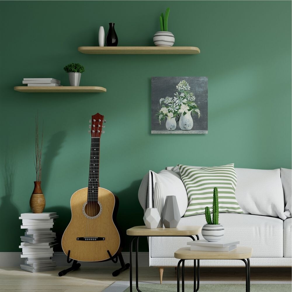 Stupell White Flowers Blue Green Painting,17x17, Proudly-image