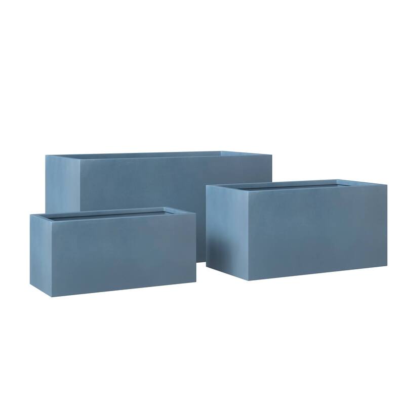 Bloom 3-Piece Rectangular Fiberstone and MGO Clay Planter Pot Set - Aged Concrete