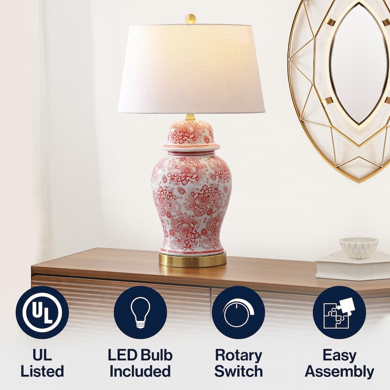 Grace 29.5" Ceramic LED Table Lamp, Blue/White by JONATHAN Y