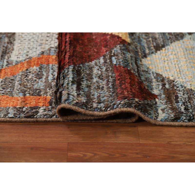 Hand Knotted Oriental 100% Wool Carpet Modern Tribal Greys & Charcoal Moroccan Area Rug - 10' 0'' X 6' 11''