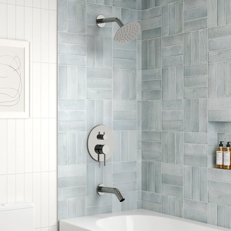 6" Dual-Function Tub and Shower Faucet Set, Modern Tub And Shower Trim Kit Valve Included - Chrome