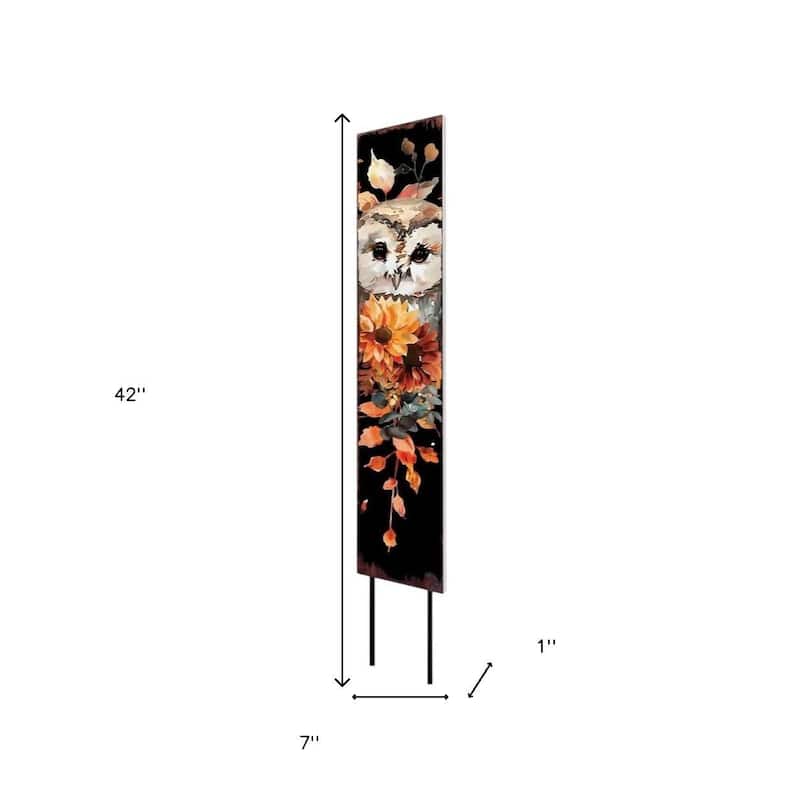 HomeRoots 42" Black Orange And Tan Solid Wood Owl Garden Stake