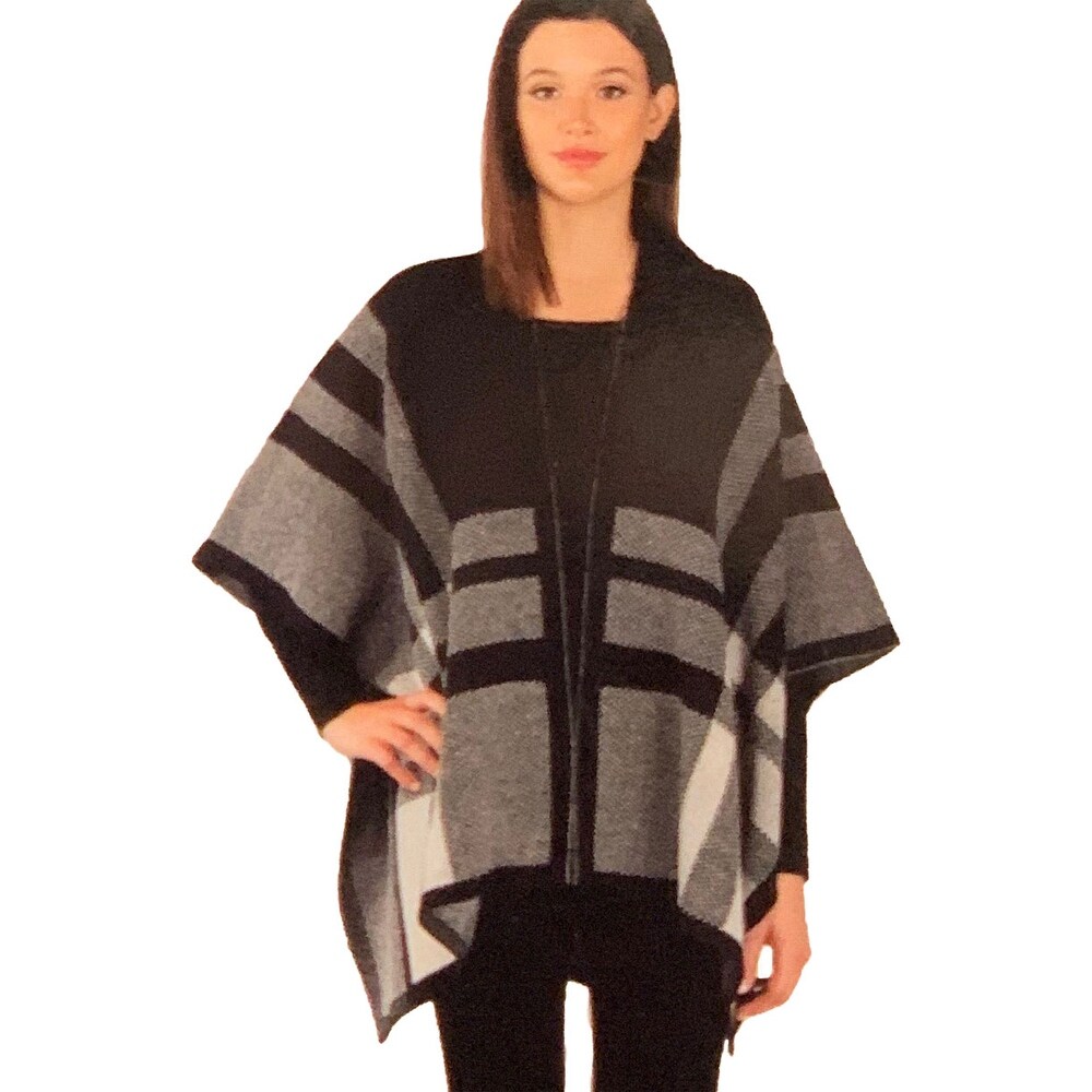 Shop Ike Behar Women S Cozy Shawl Poncho Reversible Knit Cape Wrap One Size Overstock 30958011