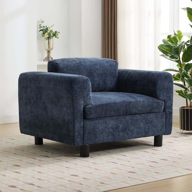 Modern 45.5" Woven Velvet Fabric Upholstered Accent Chair with Round Rubberwood Legs and High-Density Cushion