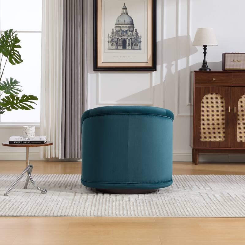 360-degree Swivel Barrel Chair with Velvet Fabric Upholstery, Comfy Pumpkin-Shaped Swivel Chair for Living Room, Bedroom