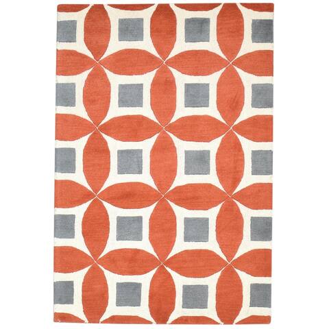 One of a Kind Hand-Tufted Modern 4' x 6' Geometric Wool Orange Rug - 4' x 6'
