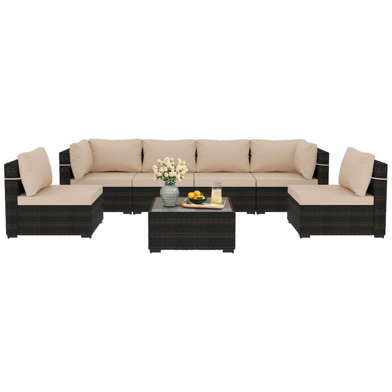 Patio Watcher Morden Outdoor 7-Piece Rattan Wicker Sectional Set Suit for Backyard