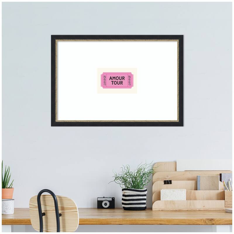 Kate and Laurel Pink Poster Retro Ticket Print, Amour Tour Decor, Girly Wall Art, French Poster by Lucky Guava Framed Art Print